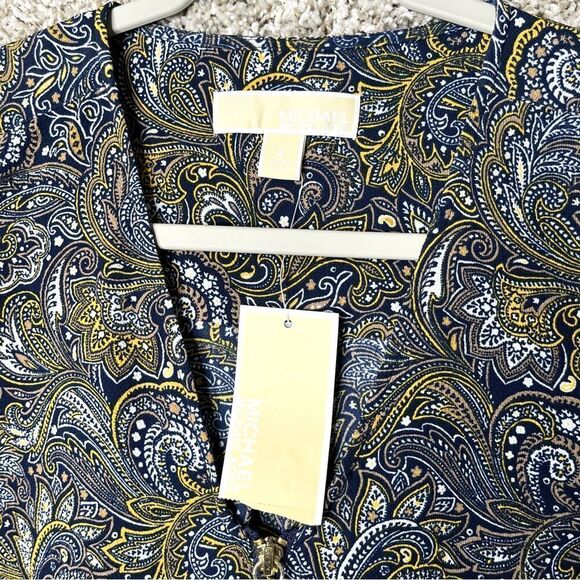 MICHAEL Michael Kors Floral Paisley Print Full Zip Up Short Sleeve Top Small NWT - Picture 4 of 8